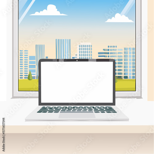 Laptop by the Window - Modern City View