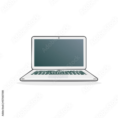 Open laptop computer illustration Minimalist design for technology or business presentation Freelance worker setup on dark background