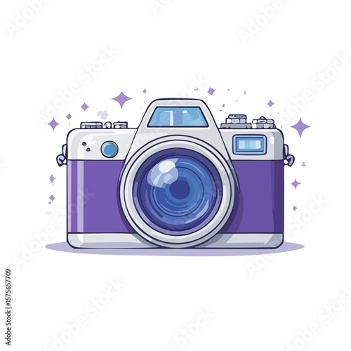 Retro Camera Vector Illustration with Lens and Purple Accents Simple Design Style
