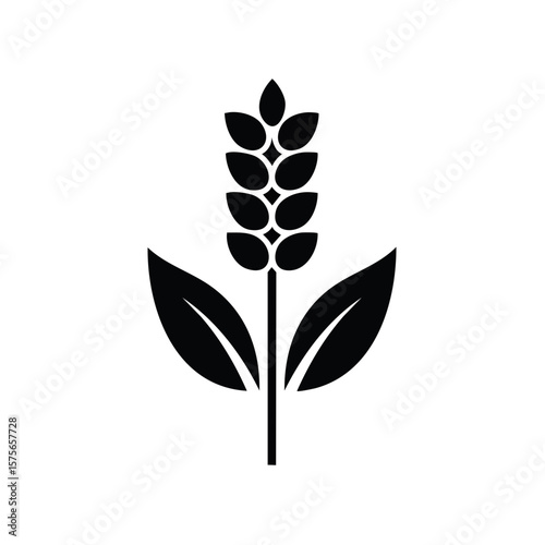 Minimalist Wheat Stalk Icon Agriculture Food Source Harvest Symbol Black Background