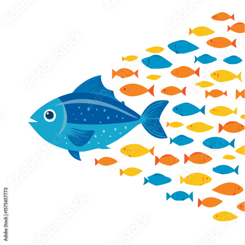 School of Fish Swimming Together in Contrasting Colors