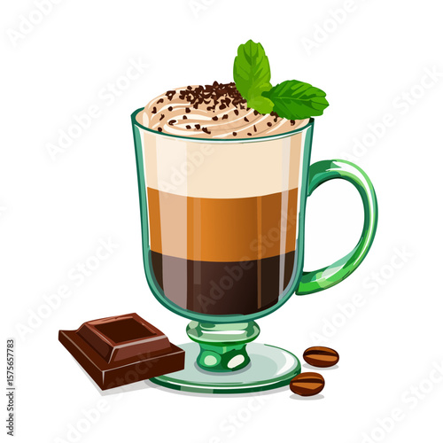 Delicious Layered Coffee Drink with Mint and Chocolate