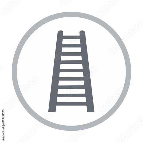 Gray Ladder Symbol on White Circle Icon Achievement Progress Concept