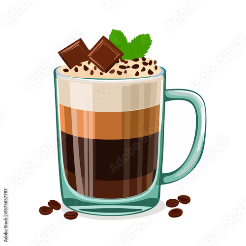 Delicious Layered Coffee Drink with Chocolate and Mint