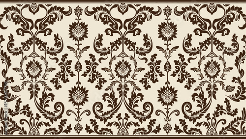 Filipino folk art yakan cloth seam vector, Traditional textile pattern with intricate geometric design featuring brown, blue and tan colors creating a seamless border