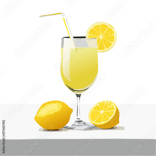 Refreshing Lemonade Illustration with Lemons and a Glass