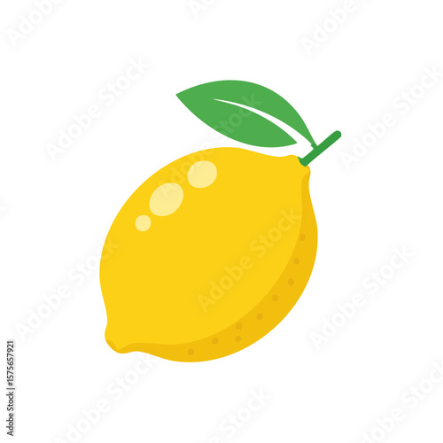 Bright Yellow Lemon with Green Leaf Simple Fresh Citrus Fruit Still Life on Black Background Vector Graphic Icon Design