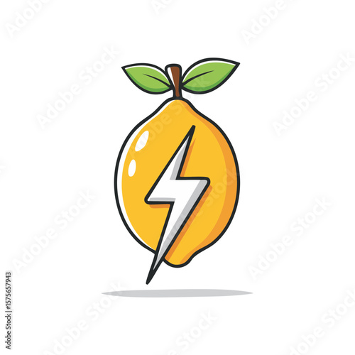 Lemon with Lightning Bolt Comic Style Energized Concept Isolated on Black Background