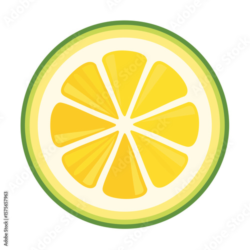 Bright lemon slice illustration with refreshing citrus fruit graphic and vibrant yellow pulp on dark background