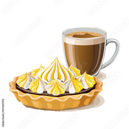 Delicious Lemon Tart with Coffee: Vector Illustration for Dessert Lovers