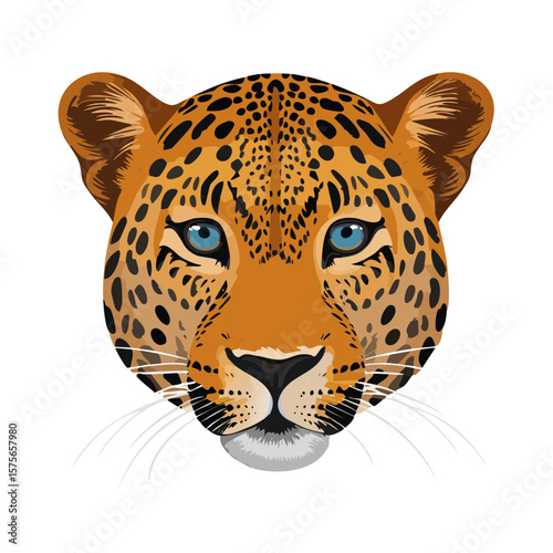 Portrait of a Leopard with Intense Blue Eyes - Vector Illustration