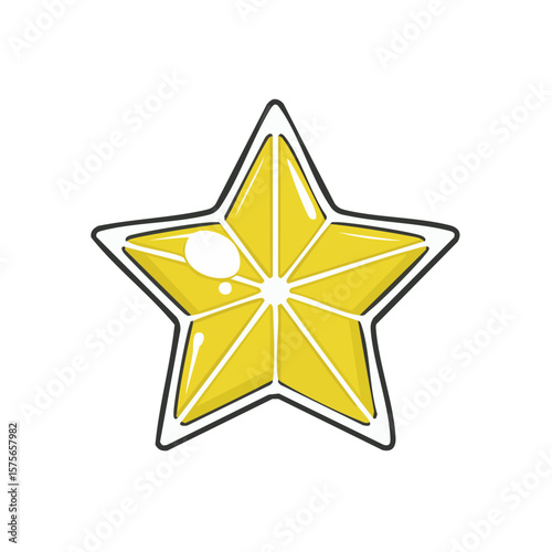 Cartoon Star Fruit Illustration Shining Yellow Star Isolated on Black Background