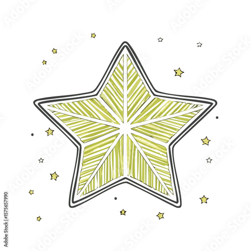 Elegant Golden Star Glowing in the Night Sky Hand-Drawn Celestial Wonder Art