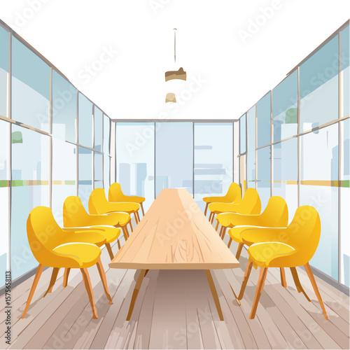 Modern Conference Room with Yellow Chairs and Glass Walls