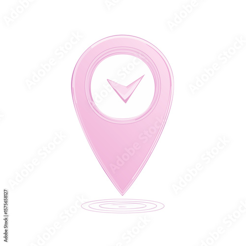 Pink Map Pointer with Checkmark Icon Digital Illustration Navigation Solution Confirmation Verified Location Pin
