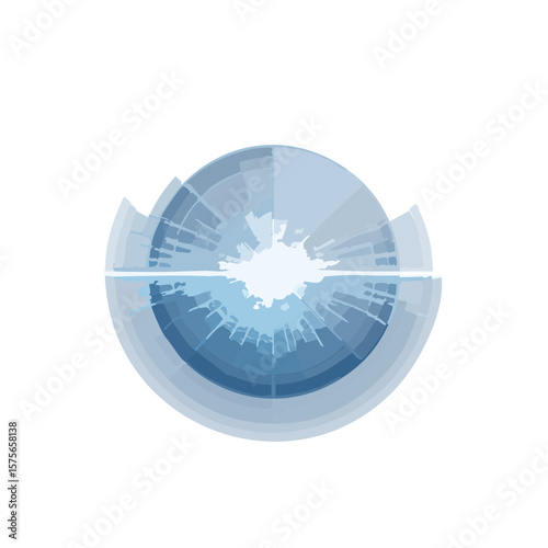 Abstract Circular Cityscape in Blue and White Shades on a Black Background