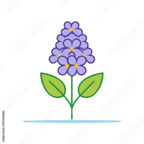 Stylized Purple Flower with Green Leaves a Simple Floral Icon Isolated on Black Background