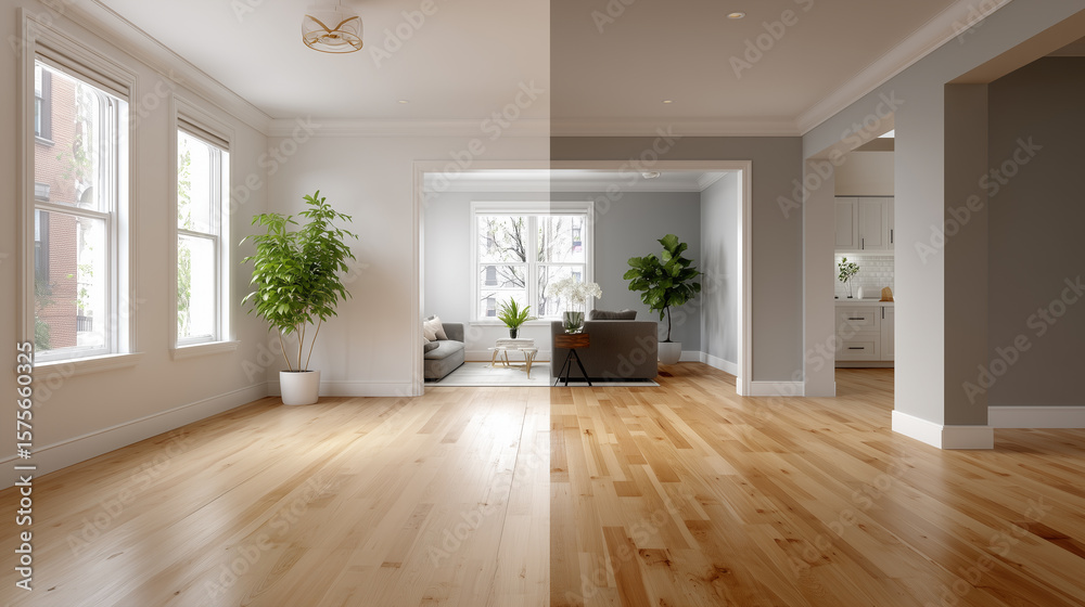 Obraz premium Room Makeover Comparison Showing Renovation Progress