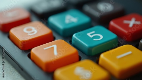 Colorful calculator button close-up