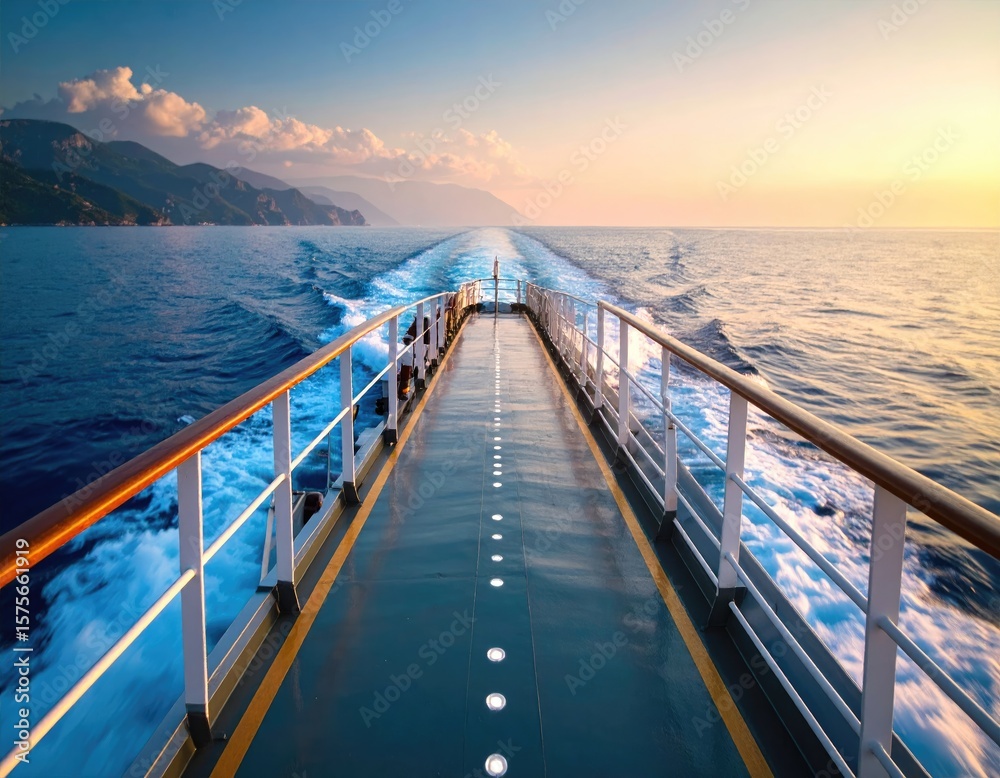Fototapeta premium Cruise ship deck at sunrise