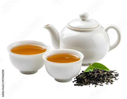 Tea service set on black background