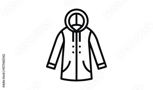 Simple line art icon of a hooded parka jacket or coat
