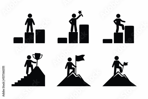 set of Businessman Progress icon silhouette vector illustration