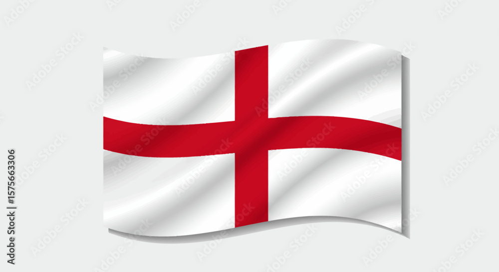 Fototapeta premium Waving flag of England with red cross on white background