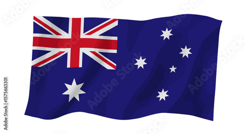 Waving Australian flag against a white background