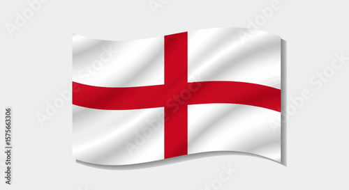 Waving flag of England with red cross on white background