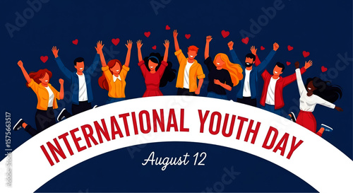 Diverse Group of Young People Celebrating International Youth Day with Joy.