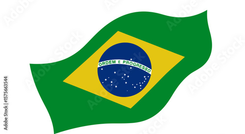 Waving Brazilian flag on a white background