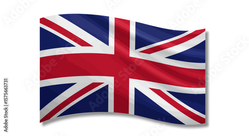 A waving Union Jack flag against a white background
