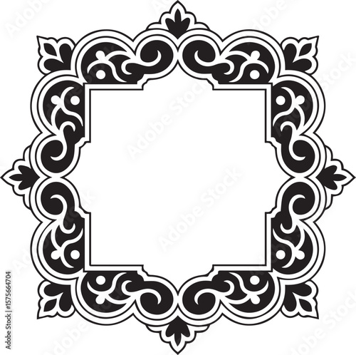 An ornamental, decorative, and symmetrical black frame Transparent vector png