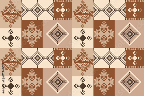 Seamless tribal geometric vector pattern in warm vintage tones. Perfect for fabric, packaging, home decor, and ethnic-inspired design projects.