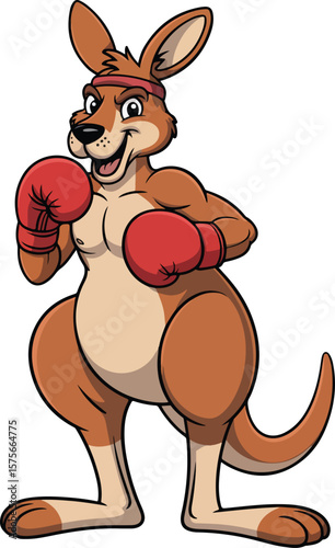A cartoon kangaroo prepared for a boxing match, ready to throw a punch Transparent vector png