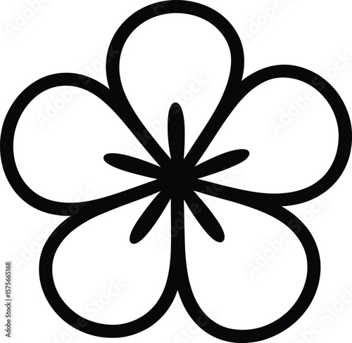 A stylized, black line art illustration of a flower.