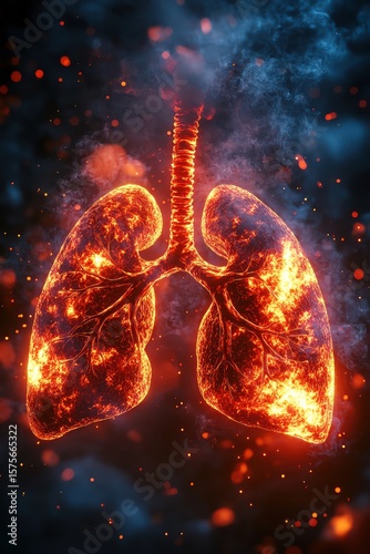 Lungs glowing red with fire inside, symbolic of inflammation