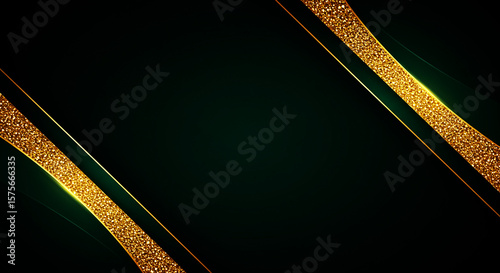 Diagonal Gold Glitter Stripes on Dark Green Luxury Background