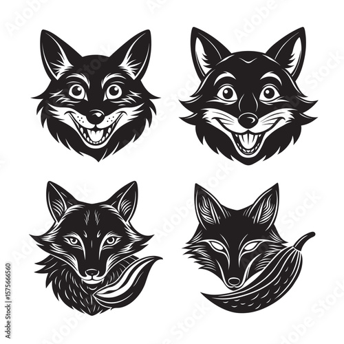 silhouette funny lion head set bundle on the white background