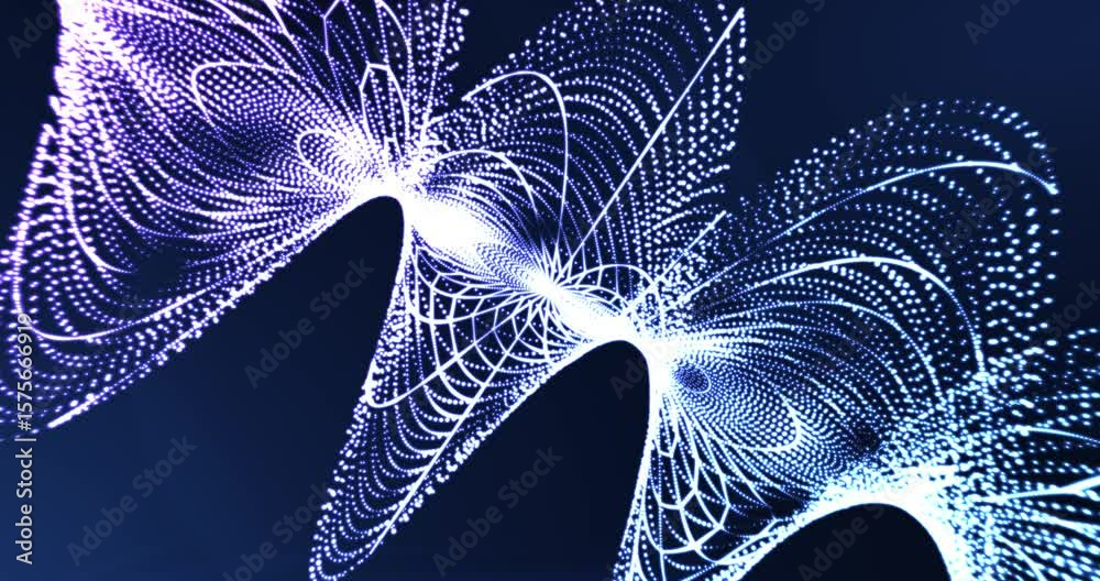 Futuristic abstract blue light particles form swirling geometric patterns on a dark background, creating a dynamic, technological digital wave effect for modern design projectsv