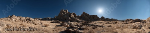 360 degrees panoramic view of desert landscape at sunrise in hdr high-quality hdri environment