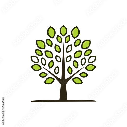 Stylized Green Tree Illustration Isolated on Black Background Minimalist Design