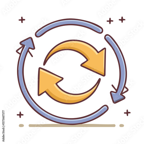 Circular arrows icon representing recycling, renewal, or continuous process; vector illustration for sustainable business or product life cycle.