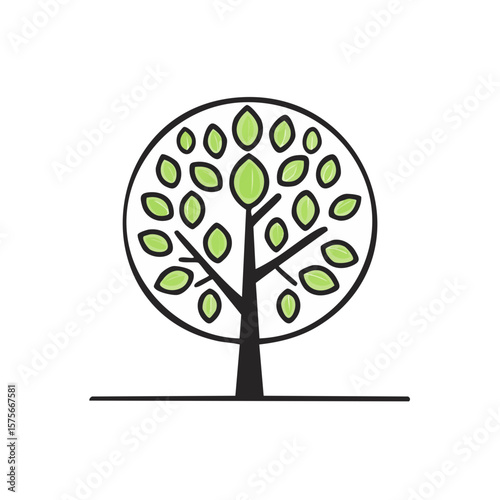 Minimalist Tree Icon with Green Leaves Symbolizing Growth and Nature