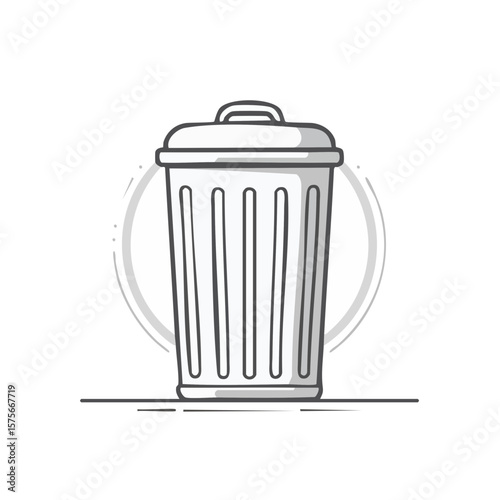 Illustration of a white trash can with a lid against a black background, showing recycling concept.