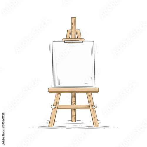Artist's wooden easel with blank canvas artwork illustration isolated on black background