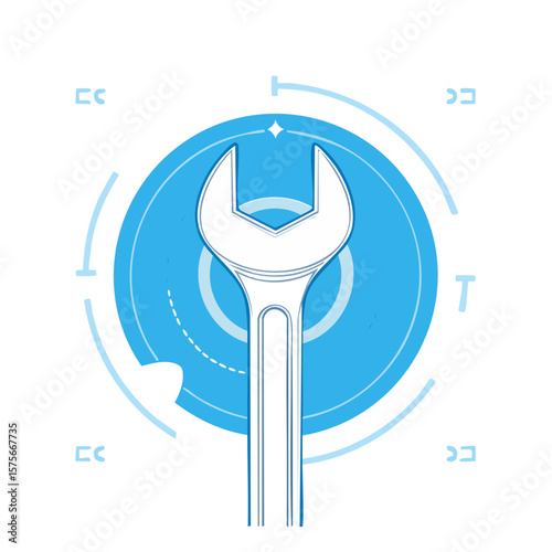 Wrench tool icon for maintenance, repair, or construction on blue circle, vector illustration