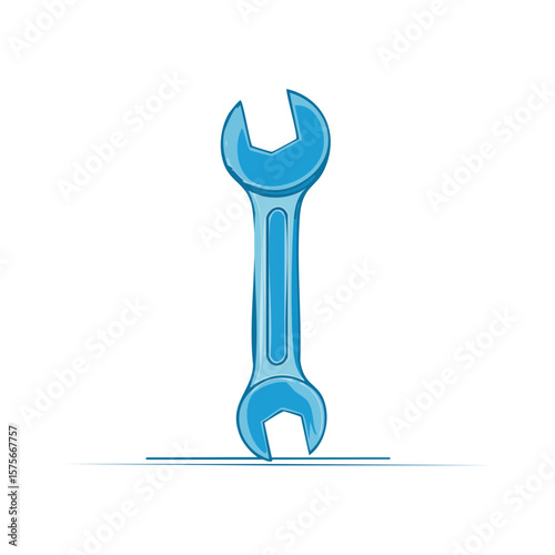 Cartoon illustration of a blue wrench on a black background, suitable for construction and repair themes