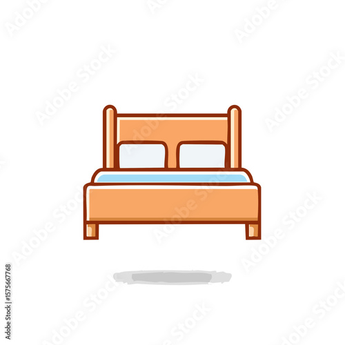 Illustration of an empty bed with pillows and mattress on a black background